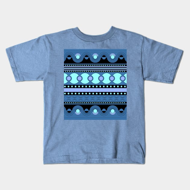 Geometrical ornament in blue tones Kids T-Shirt by BumbleBambooPrints